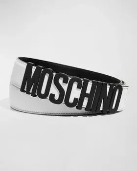 Мужской кожаный ремень с логотипом Moschino, цвет White Multi