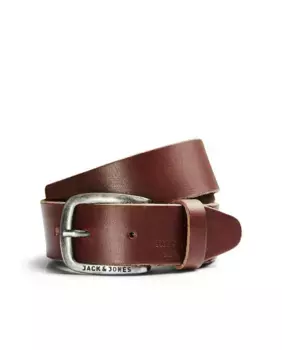 Мужской кожаный ремень с металлической пряжкой Jack & Jones, коричневый