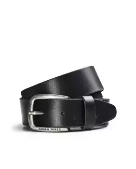 Мужской кожаный ремень с металлической пряжкой Jack & Jones, черный