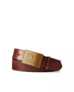 Мужской кожаный ремень с металлической пряжкой Polo Ralph Lauren, коричневый