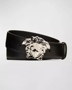 Мужской кожаный ремень с пряжкой Medusa Versace, цвет Black