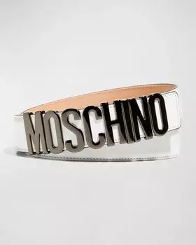 Мужской кожаный ремень с пряжкой с логотипом Moschino, цвет White