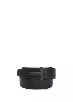 Мужской кожаный ремень с пряжкой с логотипом Tom Ford, черный