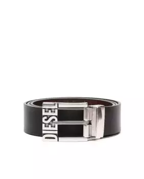 Мужской кожаный ремень с пряжкой с логотипом Diesel, черный