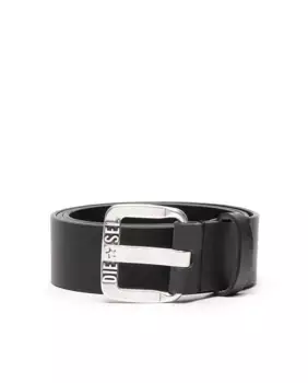 Мужской кожаный ремень с пряжкой с логотипом Diesel, черный
