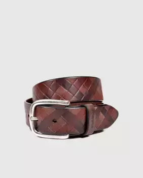 Мужской кожаный ремень с ромбами Olimpo, коричневый