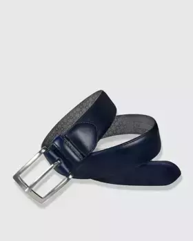 Мужской кожаный ремень темно-синего цвета Leyva, темно-синий