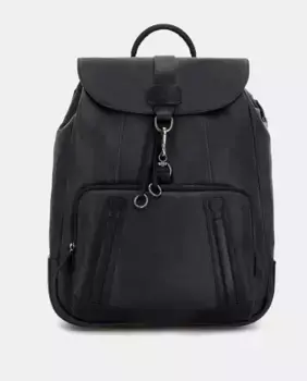 Мужской кожаный рюкзак черного цвета с передним карманом Scharlau, чёрный