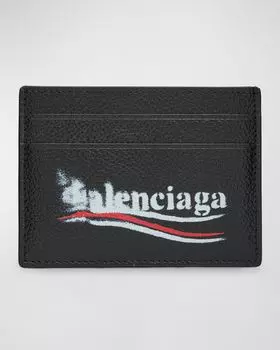 Мужской кожаный визитница для денег Balenciaga, цвет 1000 Black