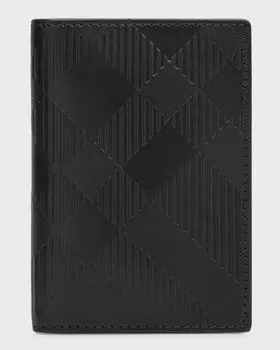 Мужской кожаный визитница в клетку с тиснением, двойного сложения Burberry, цвет Black