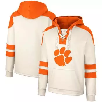 Мужской кремовый пуловер Clemson Tigers Lace-Up 4.0 Vintage с капюшоном Colosseum
