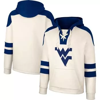 Мужской кремовый пуловер с капюшоном West Virginia Mountaineers Lace-Up 4.0 Vintage Colosseum
