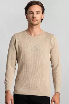 Мужской кремовый свитер приталенного кроя с круглым вырезом и сотовым узором TUDORS