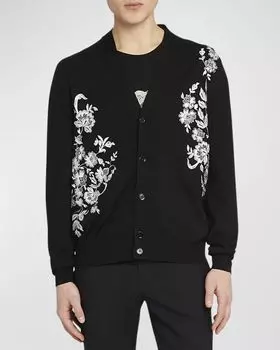 Мужской кружевной кардиган с цветочным принтом Alexander McQueen, цвет Blk/Beige