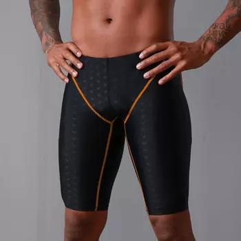 Мужской купальник большого размера SBART, мужские плавки, плавки для предотвращения смущения 309, оранжевая линия 5XL (165-190 фунтов)