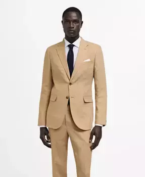Мужской льняной блейзер Slim-Fit MANGO, коричневый