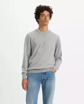 Мужской легкий однотонный свитер с круглым вырезом и длинными рукавами Levi's, светло-серый