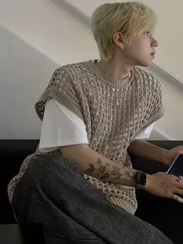 Мужской летний топ, круглый вырез, однотонный, полупрозрачный, вязаный Dazy, хаки