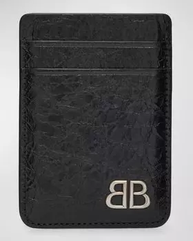 Мужской магнитный визитница из кожи ягненка Монако Balenciaga, цвет 1000 Black
