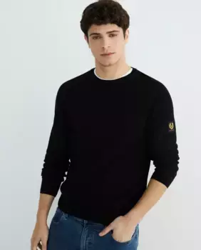 Мужской махровый хлопковый свитер с длинными рукавами Belstaff, черный