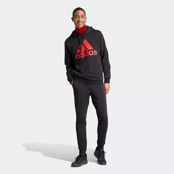 Мужской махровый спортивный костюм с большим логотипом Adidas, черный