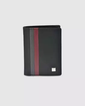 Мужской маленький вертикальный кошелек Daviletto из черной кожи с двумя полосками Daviletto, черный