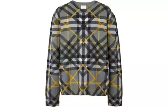 Мужской многослойный клетчатый хлопковый жаккардовый джемпер Burberry, цвет Storm Gray