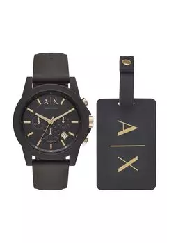 Мужской набор хронограф с багажной биркой Outerbanks AX7105 ARMANI EXCHANGE, черный