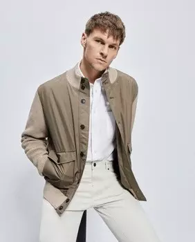 Мужской нейлоновый кардиган на пуговицах спереди Emidio Tucci, бежевый