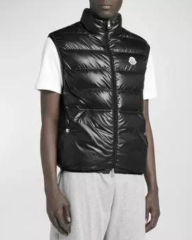 Мужской нейлоновый жилет на молнии Aube Down Moncler, цвет Black