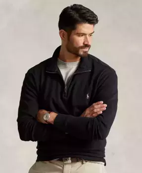 Мужской объемный пуловер Estate-Rib с молнией до четверти Polo Ralph Lauren, черный