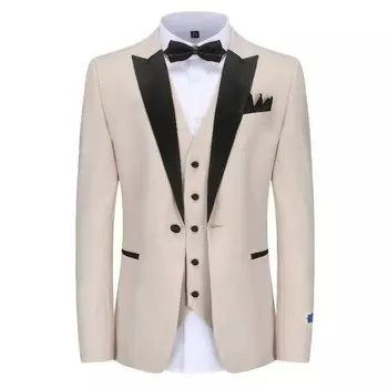 Мужской облегающий смокинг из 3 предметов из атласа с остроконечными лацканами Braveman, цвет Light Beige