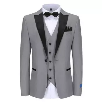 Мужской облегающий смокинг из 3 предметов из атласа с острыми лацканами Braveman, цвет Light Grey