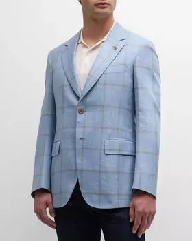 Мужской однобортный пиджак с оконным стеклом Stefano Ricci, цвет Light Blue