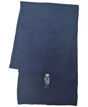 Мужской однотонный джинсовый шарф с медведем Polo Ralph Lauren, синий