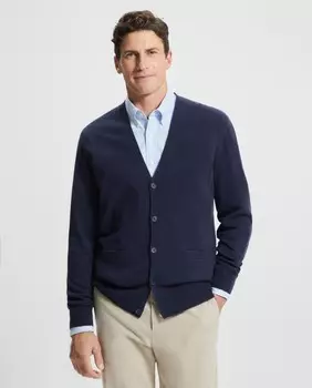 Мужской однотонный кардиган на пуговицах из 100% кашемира Emidio Tucci, темно-синий