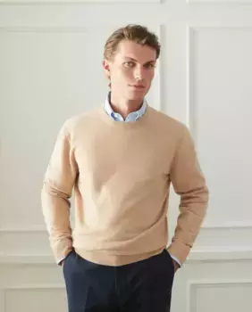 Мужской однотонный кашемировый шерстяной свитер с круглым вырезом Emidio Tucci, цвет Camel