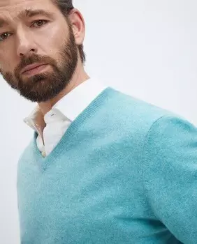 Мужской однотонный кашемировый свитер с v-образным вырезом Emidio Tucci, светло-зеленый