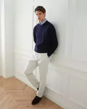 Мужской однотонный свитер из хлопка мериноса с круглым вырезом Emidio Tucci, темно-синий