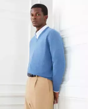 Мужской однотонный свитер из кашемировой шерсти с V-образным вырезом Emidio Tucci, синий