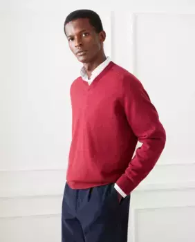 Мужской однотонный свитер из кашемировой шерсти с V-образным вырезом Emidio Tucci, розовый