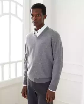 Мужской однотонный свитер из кашемировой шерсти с V-образным вырезом Emidio Tucci, серый