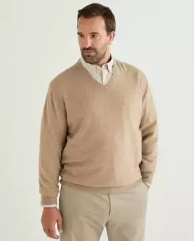 Мужской однотонный свитер с v-образным вырезом больших размеров Emidio Tucci, коричневый