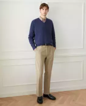 Мужской однотонный свитер с V-образным вырезом из 100% овечьей шерсти Emidio Tucci, темно-синий