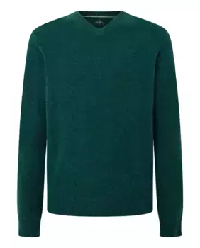 Мужской однотонный свитер с V-образным вырезом и вышитым логотипом Hackett, зеленый