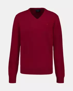 Мужской однотонный свитер с V-образным вырезом и вышитым логотипом Hackett, цвет Granate