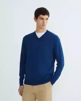 Мужской однотонный свитер с V-образным вырезом Alan Paine, тёмно-синий