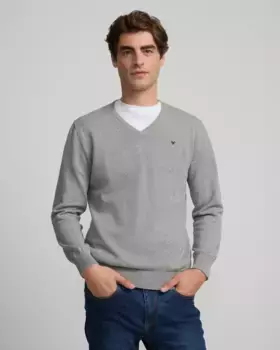 Мужской однотонный свитер с V-образным вырезом Silbon, серый