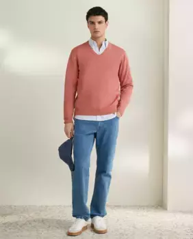 Мужской однотонный свитер с V-образным вырезом из шелка, хлопок Emidio Tucci, цвет Rosa