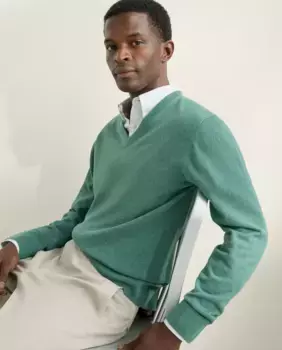 Мужской однотонный свитер с V-образным вырезом из шелка, хлопок Emidio Tucci, темно-зеленый